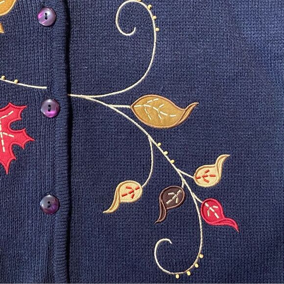 Vintage K.B Collections Embroidered Fall Leaves Cardigan Sweater Women's Size M - Picture 8 of 12